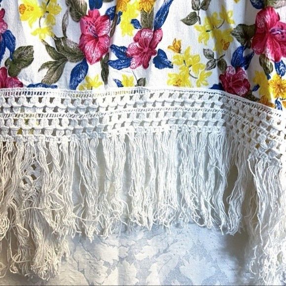 Zara Trafaluc NWT Floral Knit Trim Fringed Kimono Cardigan Size M Swim Cover Up - Picture 6 of 9